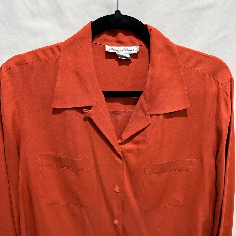 Anna and Frank 100% Silk Terracotta Button Down Blouse‎ Large Old Money Luxury - Picture 4 of 15